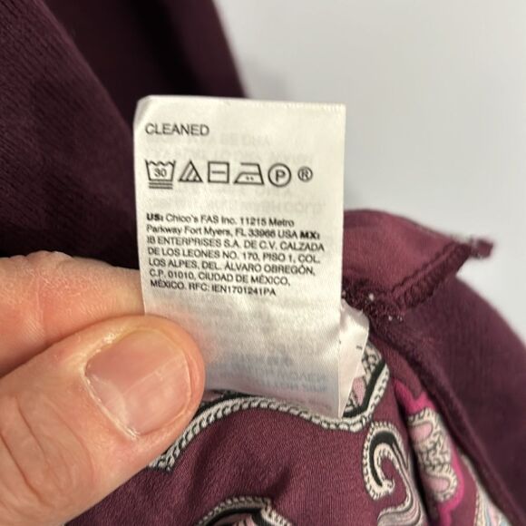 Chico's | Women’s Burgundy Paisley Print Back Open Front Cardigan Sweater - Picture 15 of 15